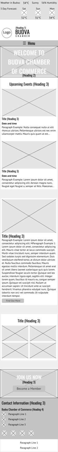 Wireframe Mobile Home Page Image budvachamber.org site.