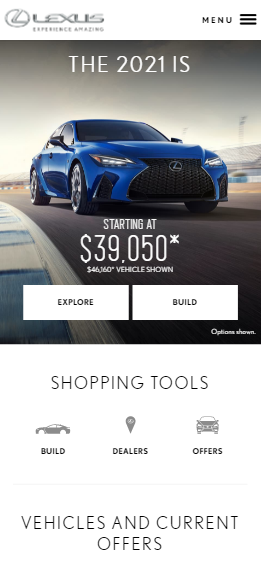 Mobile version of the Lexus website.