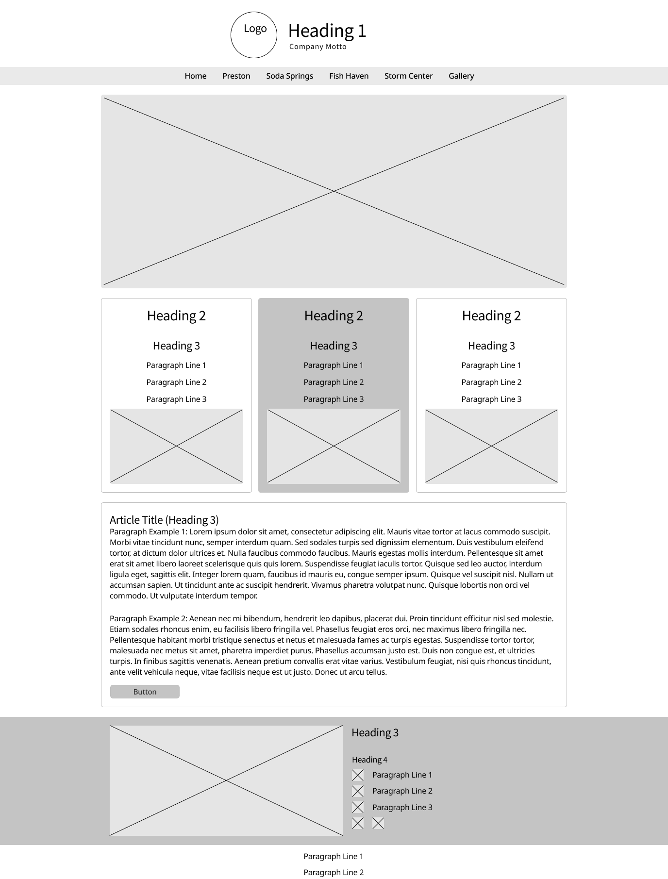 home page desktop wireframe